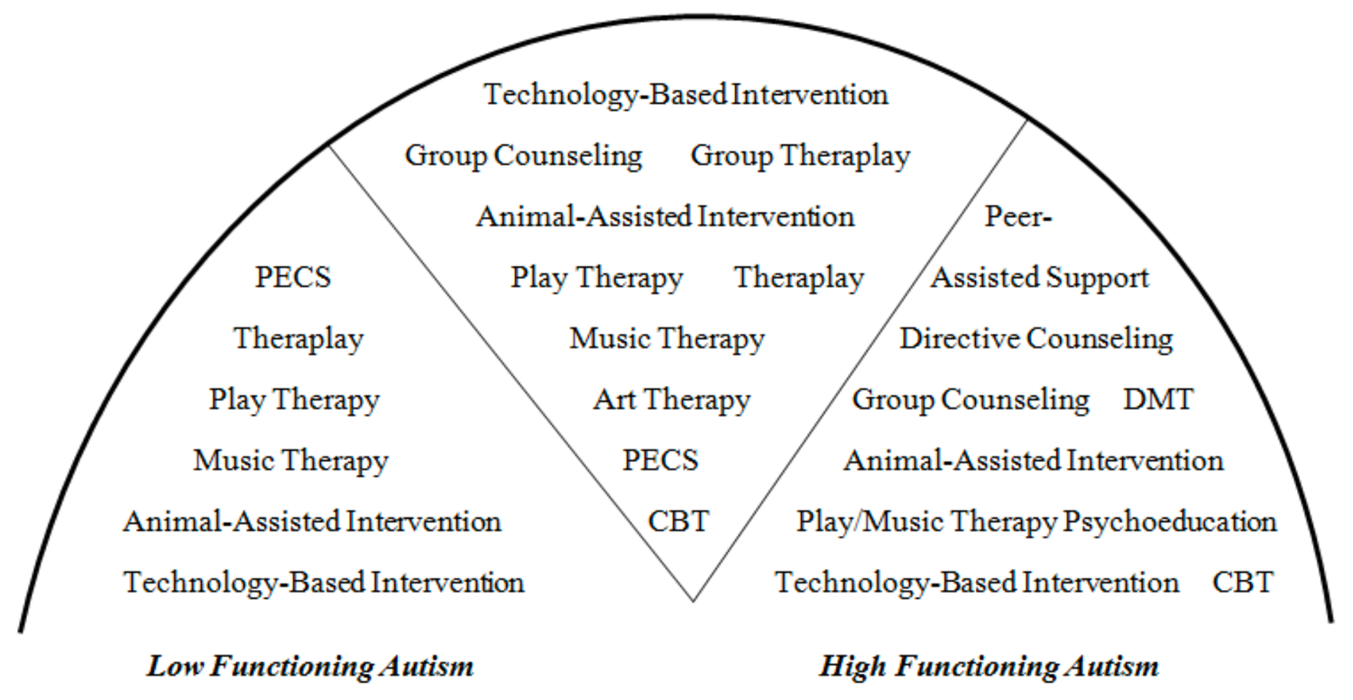 half circle divided into 3 with low functioning autism on left and high functioning autism on the right