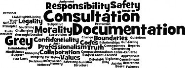 word cloud with Consultation, Documentation, Grey and Morality as the largest words