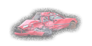 Small red crashed car